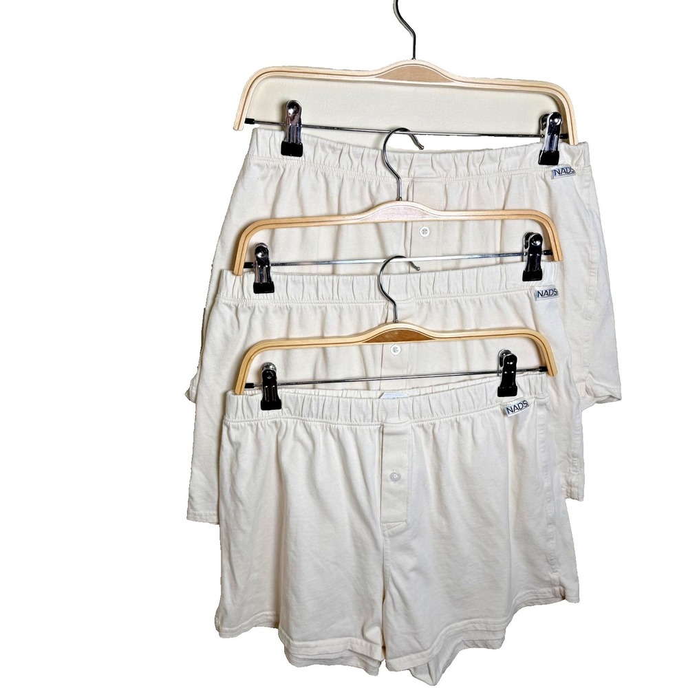 NADS Organic Cotton Boxers Cream Men's Size XL Button Fly Underwear Set 3